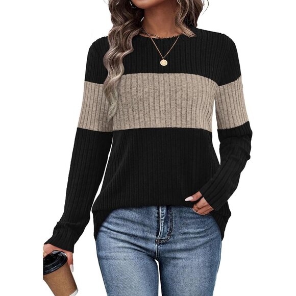 Women’s Trendy Color Block Sweaters Long Sleeve Tops Fall 2025 Winter Fashion - Picture 1 of 5